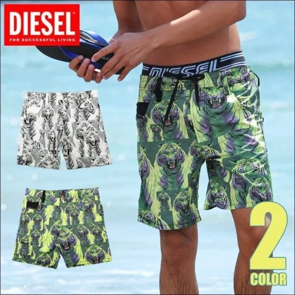 DIESEL Men's SWIM Shorts BEACH Trunks LION Tiger ANIMAL Print 34